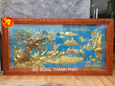 Tranh Bát Hạc Quần Tùng Hàng Chạm Tay Kỹ