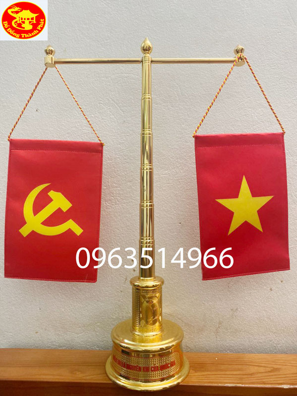 CỘT CỜ BẰNG ĐỒNG THÂN TRÚC MẠ VÀNG 24 K CAO 55 CM