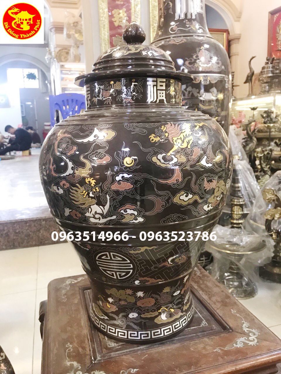 chóe đồng khảm ngũ sắc cao 42 cm