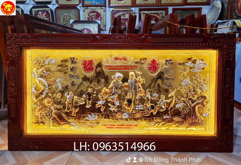 tranh đồng mừng thọ ông bà dài 1,7 m