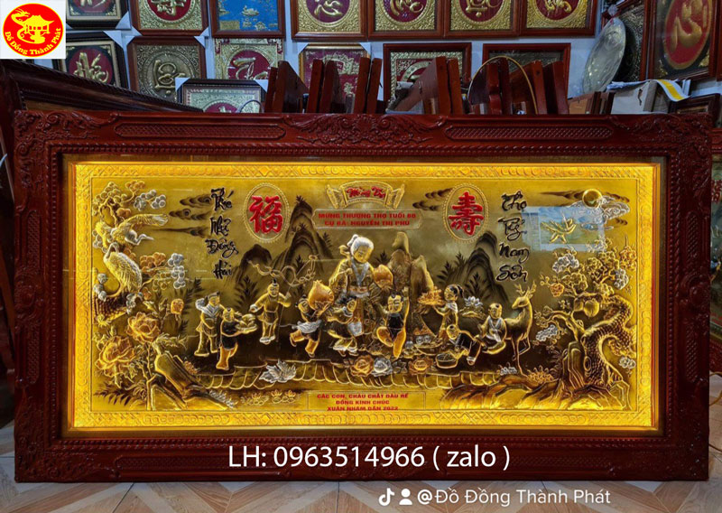 tranh đồng mừng thọ bà dài 1,7 m