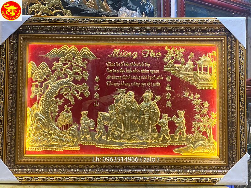 tranh đồng mừng thọ ông bà dài 1,08 m