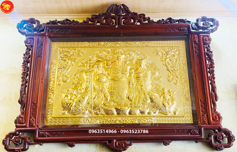 tranh phúc lộc thọ bằng đồng mạ vàng 24 k
