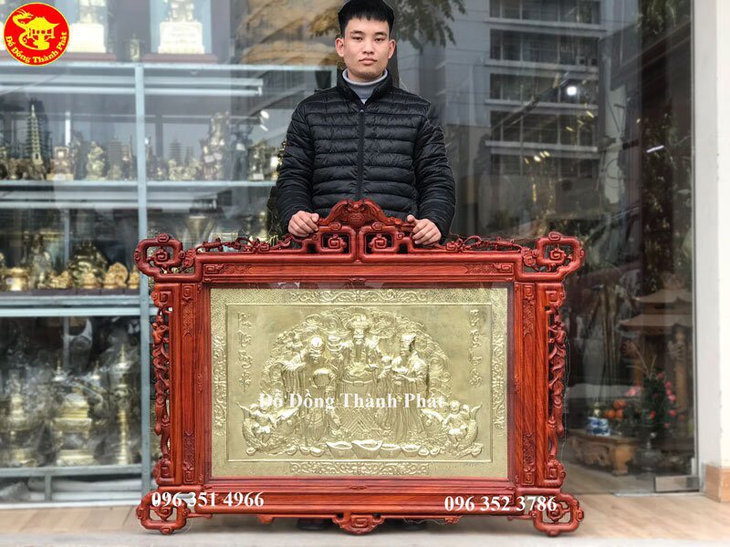 tranh đồng phúc lộc thọ khung hương