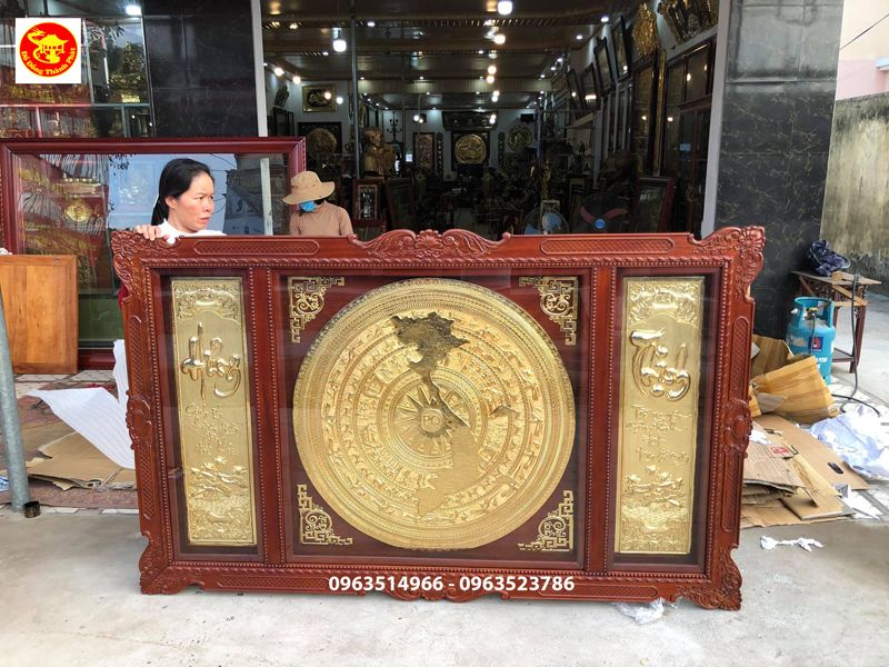 tranh đồng mạ vàng 24 k tranh mặt trống hưng thịnh