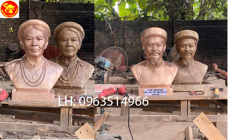 đúc tượng đồng ông bà bán thân cao 45 cm