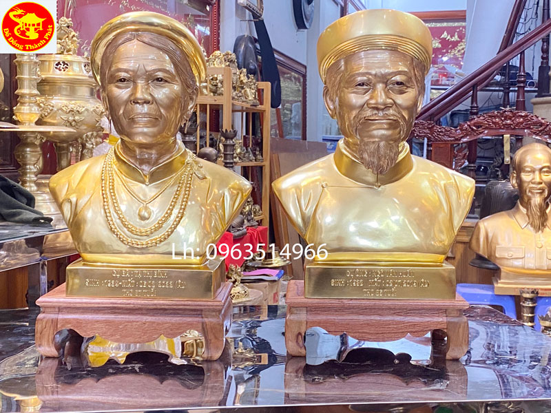 hoàn thiện tượng đồng truyền thần chân dung bán thân dát vàng 9999