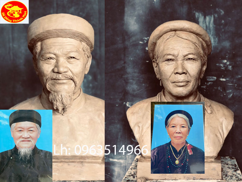 hoàn thành tượng chân dung bán thân ông bà truyền thần cao 45 cm